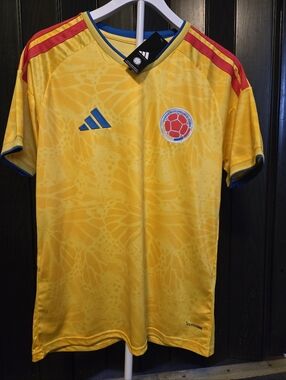 adidas Yellow Colombia Football Jersey with Red & Blue Crest